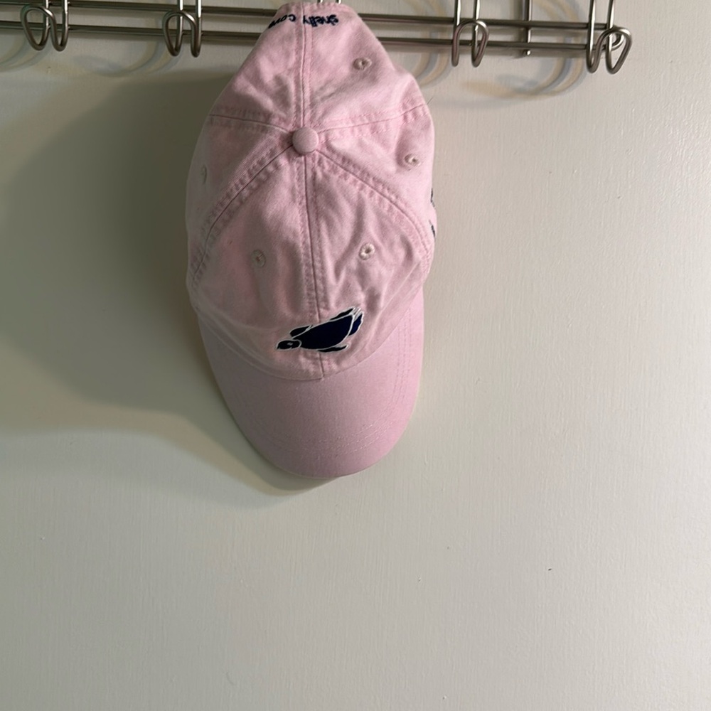 Shelly Cove pink Hat with blue turtles on it